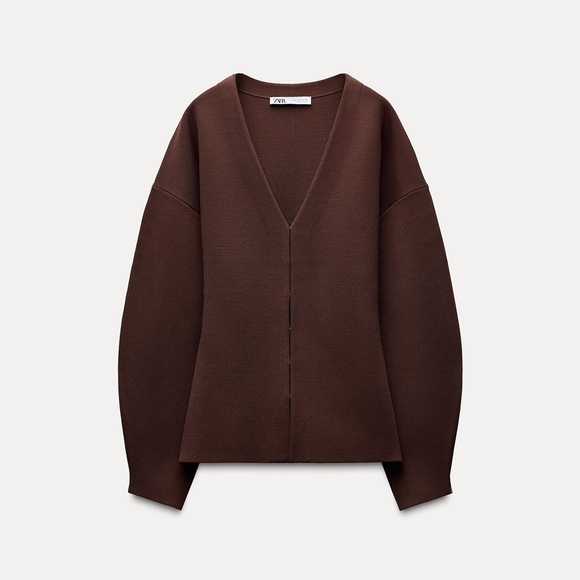 ZARA Khaite Inspired Brown 2-Piece Cardigan Sweater & Skirt Outfit Set - Picture 5 of 16